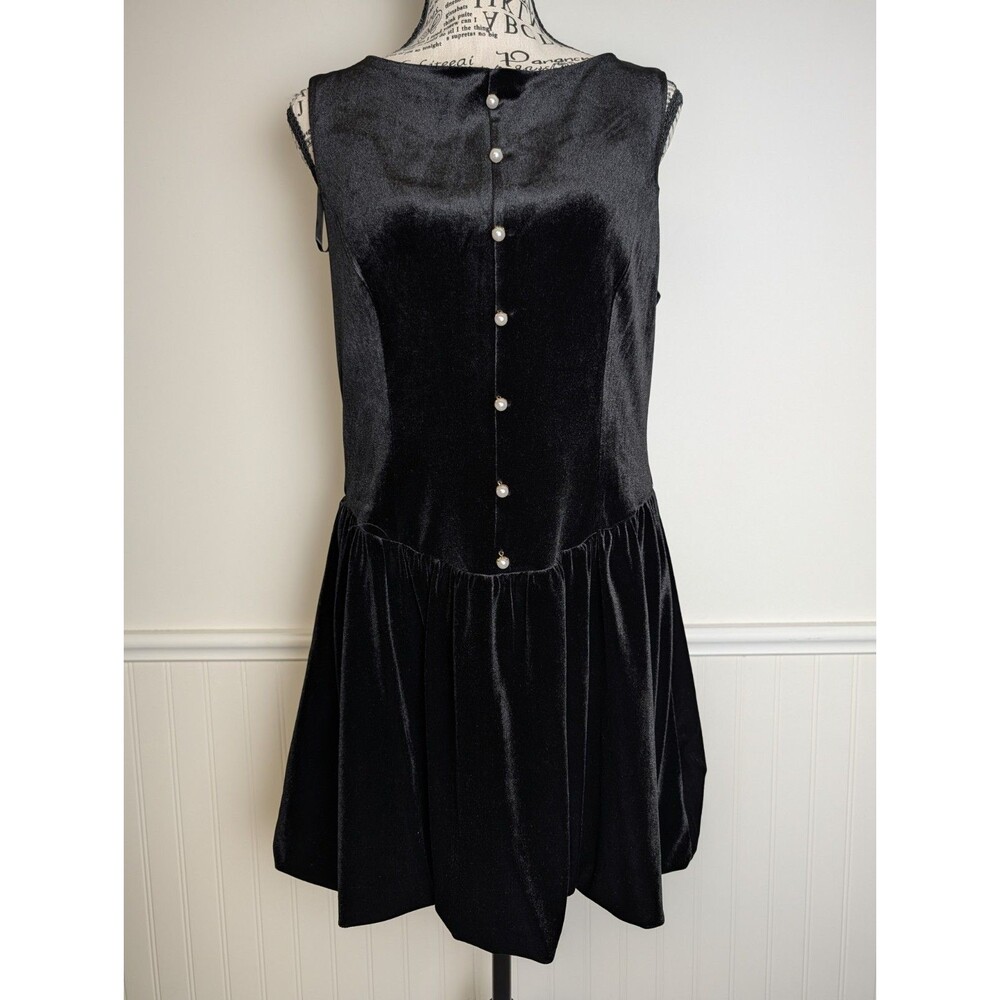 VTG 90s City Triangles Babydoll Mini Dress Womens Sz XL Black Velvet Whimsygoth